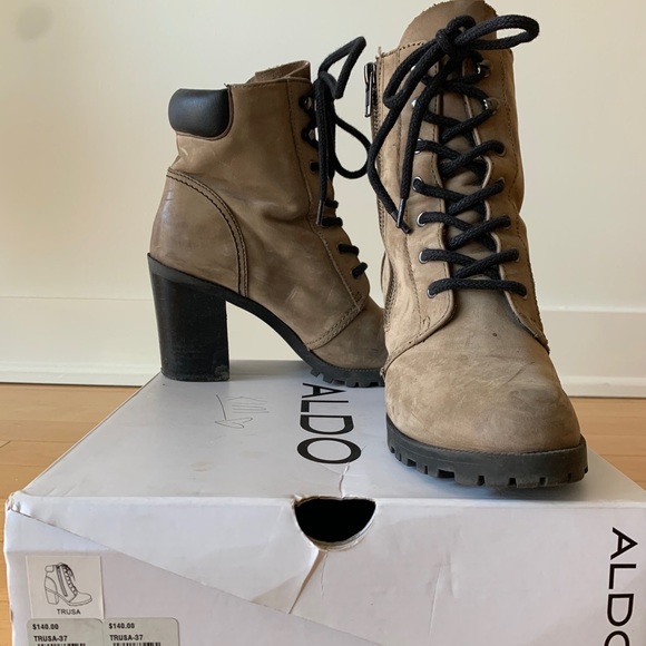 Block Heel Genuine Suede Nude and Black Booties - Picture 6 of 7